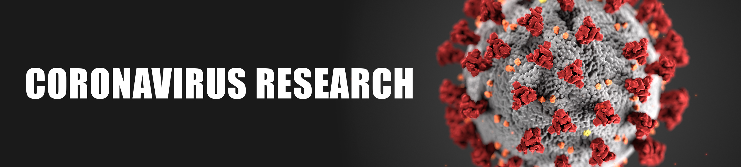 Coronavirus Research banner with microscopic view of COVID-19 protein