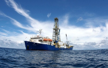 The drillship JOIDES Resolution at sea