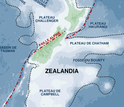 Zealandia, about half the size of Australia, surrounds New Zealand.