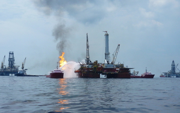 Gas flare-off from the 2010 Deepwater Horizon oil spill, seen from a distance.