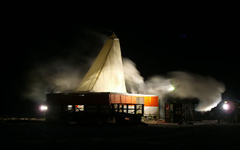 Drilling platform on ice cover of Lake El'gygytgyn at night