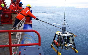 Retrieving a multi-core from the ocean