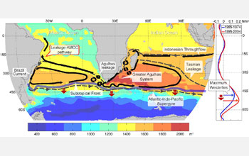 Map showing the Agulhas Current system and its leakage into the Atlantic Ocean.