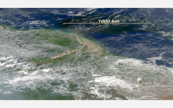 Photo showing the Amazon River's outflow into the Atlantic Ocean.