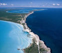 Aerial photo showing the low-lying shorelines of the Bahamas.