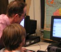 Teacher Pete DiNardo helps his students research Ben Franklin using ben.clusty.com test version