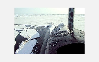 Bridge of submarine amid ice
