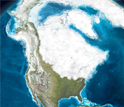 Map of North America during the Pleistocene 12,000 years ago showing glaciation.