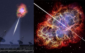 Images showing the Crab Pulsar emitting light energy.