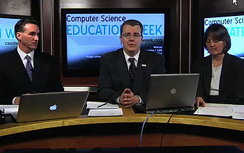 Photo of two of the participants at the CSED webcast in the studio