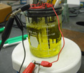 Photo showing electrocatalytic oxidation of the organic chemical RNO during testing.