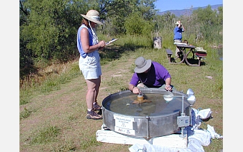 Students measure evaporation rates in Patagonia, Arizona.