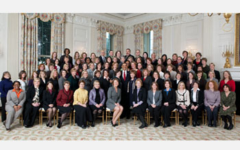 Photo of President Obama psing with mathematics and science teachers honored on Jan. 6, 2010.