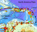 The seismotectonic context of Earth's Caribbean tectonic plate is shown in this map.