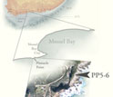 Map showing the geography of Pinnacle Point, Mossel Bay along the South African coast.