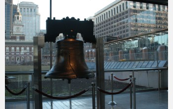 The Liberty Bell in its current pavilion located on Market Street in Philadelphia, Pennsylvania.