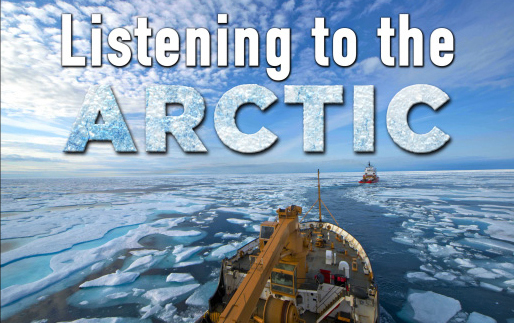 ice breaking ship with text listening to the arctic
