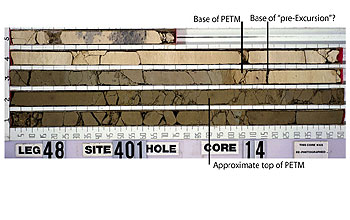 Core sample showing sediments that led to new conclusions about climate change