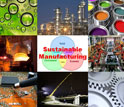 Images and text: Photos of manufacturing with the words Sustainable Manufacturing.