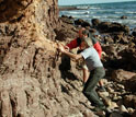 Photo of geologisits collecting sediment samples in South Australia.