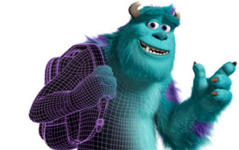 animation character Sulley from Monsters University with modelling grid