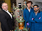 Rice researchers stand by the custom reactor they use to produce a nitrogen polarity-reversal agent in bulk