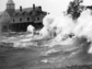 waves crashed ashore in Woods Hole, Mass.